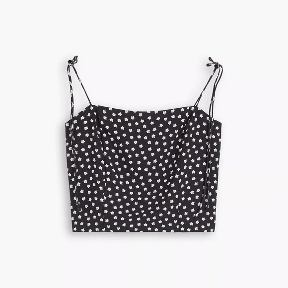 Levi’s NWT Deliah Simple Daisy Caviar Black/White Floral Smocked Cami Tie Strap - Picture 1 of 16